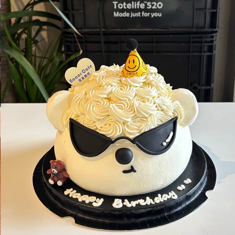 网红墨镜狗蛋糕装饰男士生日蛋糕装饰插件帽子小熊蜡烛装饰插件w