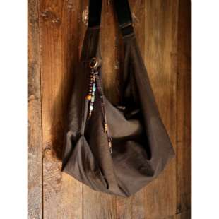 WATEREVER「侠客」泥土棕色厚实纯棉帆布单肩斜挎饺子包原创包挂