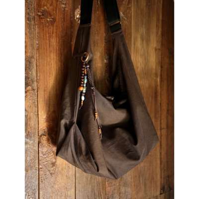 WATEREVER「侠客」泥土棕色厚实纯棉帆布单肩斜挎饺子包原创包挂