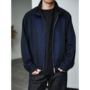 WATEREVER「浮光」蓝调色织羊毛棉双拉链哈灵顿短夹克 高质感外套