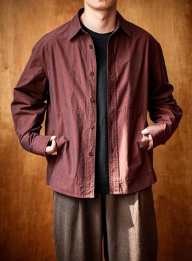 WATEREVER「干红」酒红色色织新疆长绒棉衬衫 高级光泽感纯棉衬衣