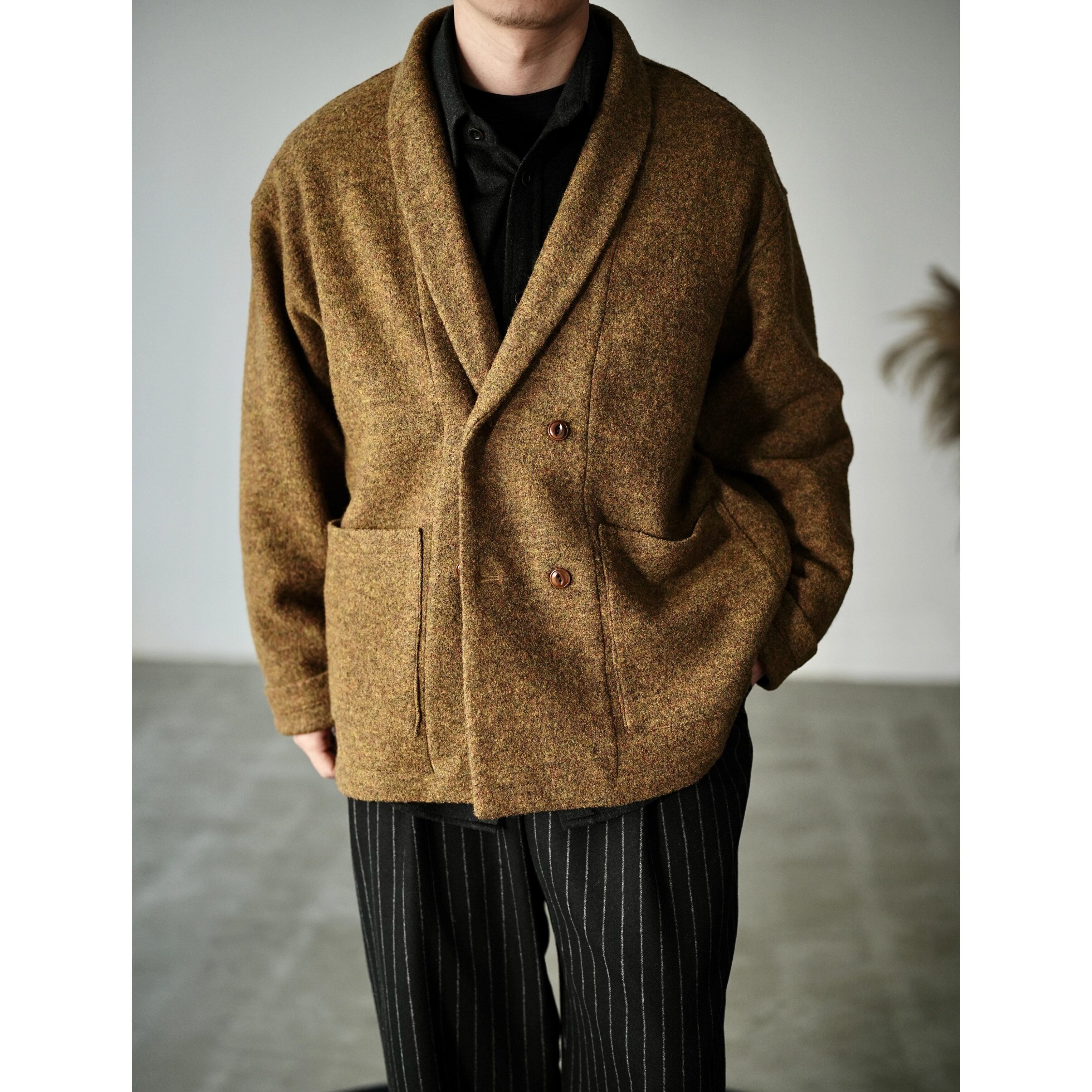 WATEREVER「秋叶」色织澳毛姜黄色青果领全羊毛针织开衫夹克,男装,夹克,淘宝优惠券,粉丝福利购,淘宝优惠卷