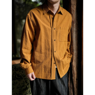 WATEREVER「琥珀」琉璃黄色肌理感日本工艺棉麻衬衫高级质感衬衣