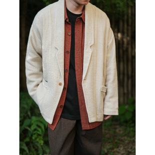 领回字砖纹棉亚麻外套 原麻色长西装 WATEREVER「回响」 返场