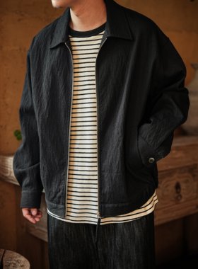 WATEREVER「墨」玄黑色肌理感拉链短夹克 极简中性高级质感外套