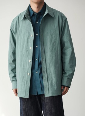 WATEREVER | 「晴风」新疆棉纸感长袖衬衫水青色高级质感衬衫外套