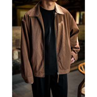 WATEREVER「尘」娟土色肌理感拉链短夹克 极简中性高级质感外套