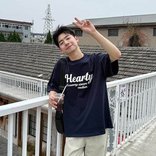 索罗娜暗物质藏青印花短袖T恤男
