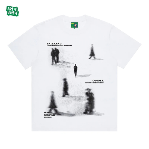 FINI（匆忙行人)重磅纯棉男女同款t恤美式宽松潮流短袖夏新款直喷