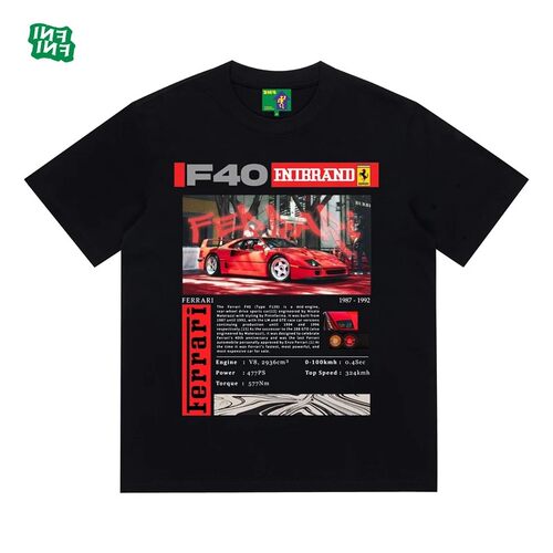FINI赛车（红色超跑F40）美式赛车圆领短袖t恤重磅纯棉男女款夏新