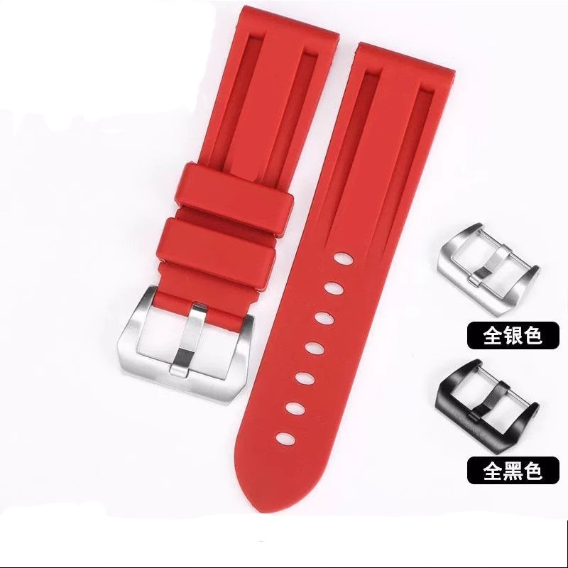 沛纳纳大海硅胶手表带男PAM111/441 黑色原装针扣橡胶表带24 26mm