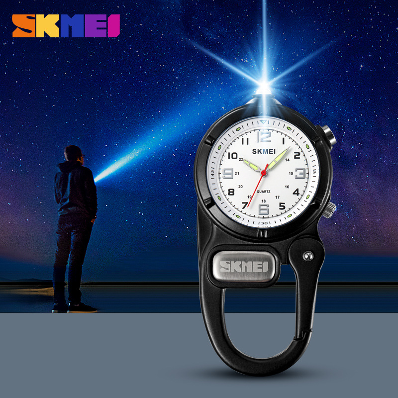 skmei时刻美学生党高颜值户外携带背包扣手电筒防水感石英表