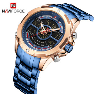 NAVIFORCE/领翔9170男士手表 防水石英钢带表  运动双机芯电子表