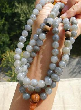 正宗新疆和田玉籽料水墨青花玉8mm108佛珠手链项链挂件男女款吊坠
