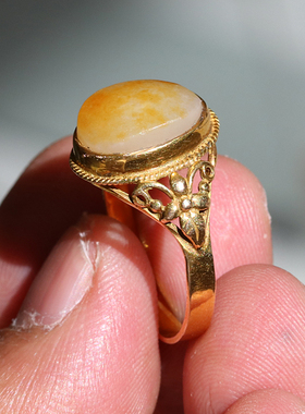 戒指玉石金镶玉和田玉籽料白玉