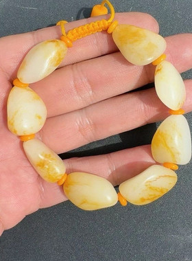 正宗新疆和田玉籽料玉龙喀什河洒金皮羊脂玉原石男女款手链无修