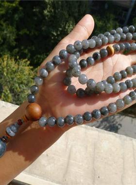 正宗新疆和田玉籽料玉龙喀什河点墨青花玉8mm108佛珠手链项链挂件