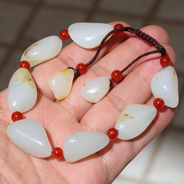 正宗新疆和田玉籽料一级白无修洒金皮羊脂玉玉龙河原石手链手挂件