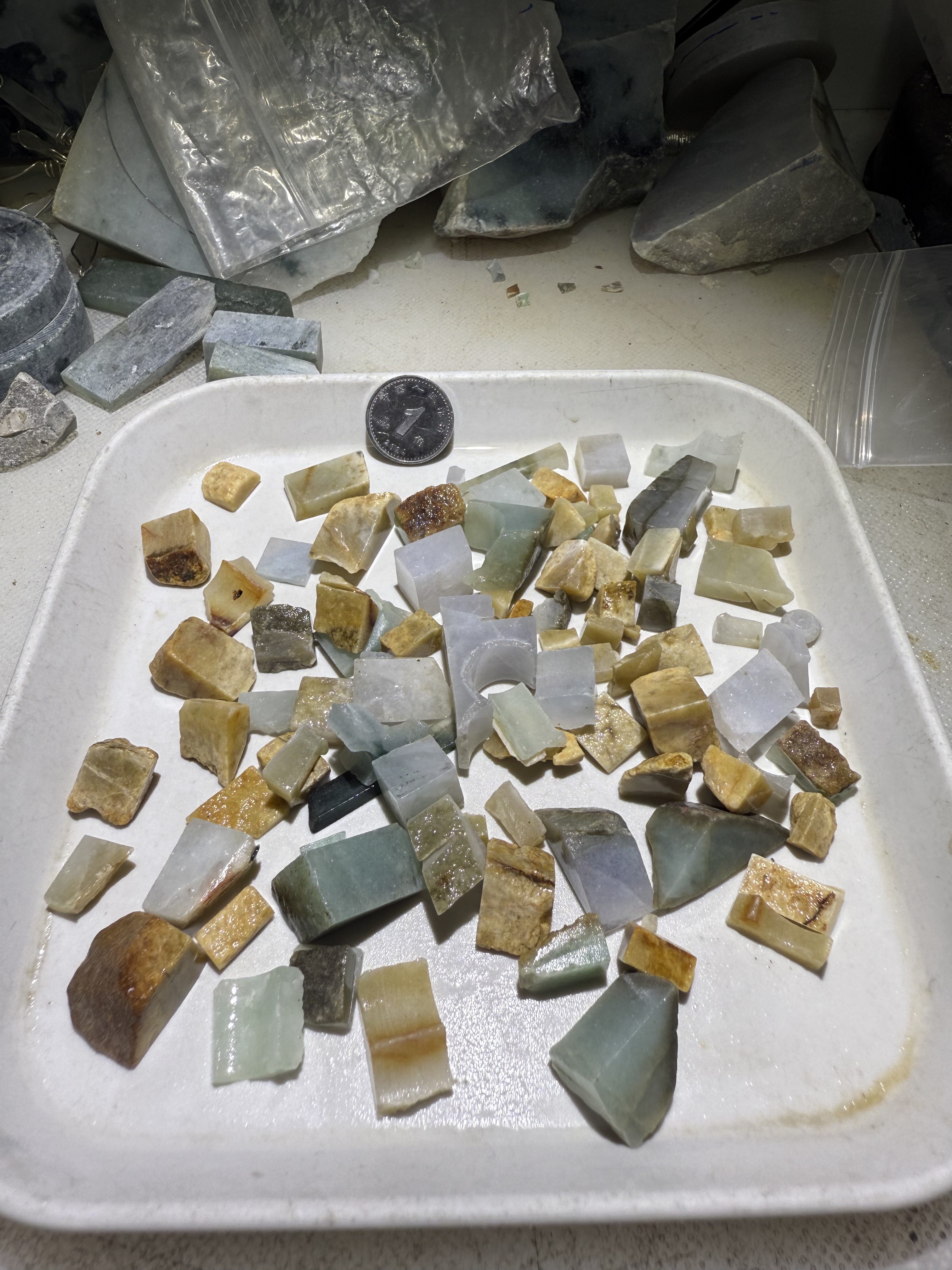 S50-65一图一盘天然黄加种水料天然缅甸翡翠保真保A假一罚三图片