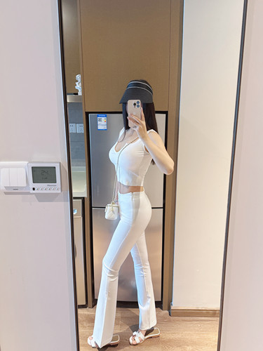 GGQSDZ【松弛老钱】高腰修身微喇休闲裤女显瘦垂感白色长裤
