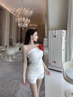 GGQSDZ【率性主角】性感一字肩中长款上衣女褶皱修身显瘦吊带背心