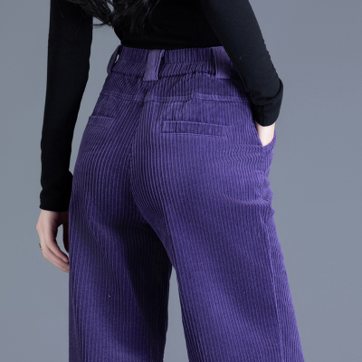 紫色条绒裤休闲裤阔腿裤直筒长裤
