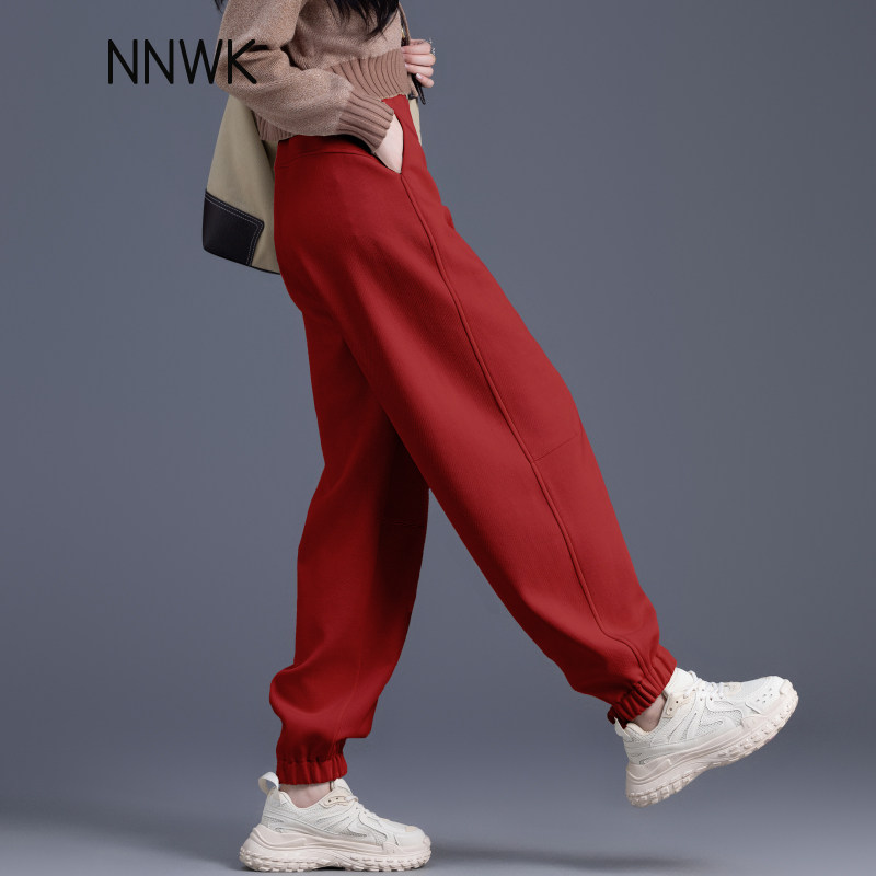 秋冬红色休闲裤女2025新款一条过冬的裤子束脚运动裤加绒加厚卫裤,女装/女士精品,卫裤,淘宝优惠券,粉丝福利购,淘宝优惠卷