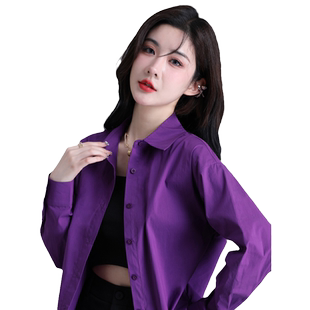 小个子浅紫色衬衫2026新款衬衣女设计感小众春秋长袖宽松上衣外套