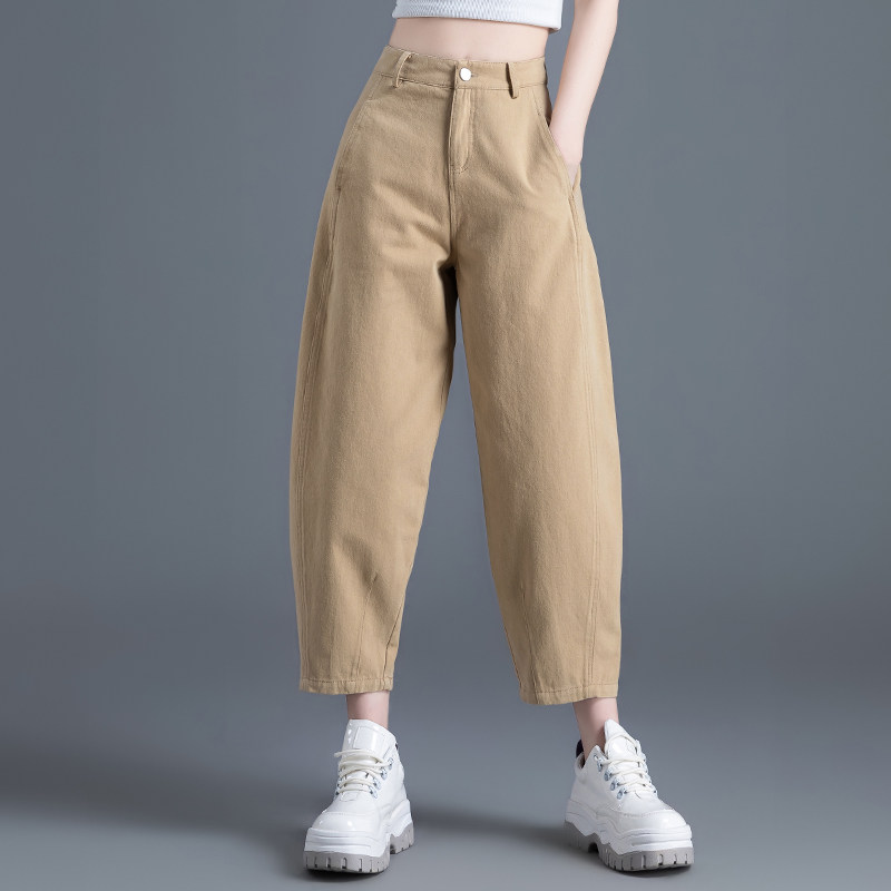 卡其色裤子女小个子灯笼休闲裤2024新款春秋季锥形女裤萝卜九分裤_虎窝淘