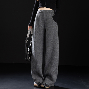灰色阔腿毛呢裤女时尚洋气亮片裤子2025新款秋冬休闲裤女裤弯刀裤