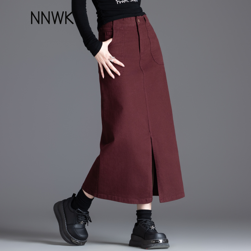 NNWK半身裙女牛仔裙安可拉红a字