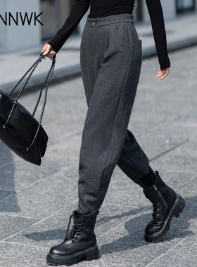 毛呢哈伦裤子女2025新款秋冬季加厚羊毛束脚靴裤萝卜小个子九分裤