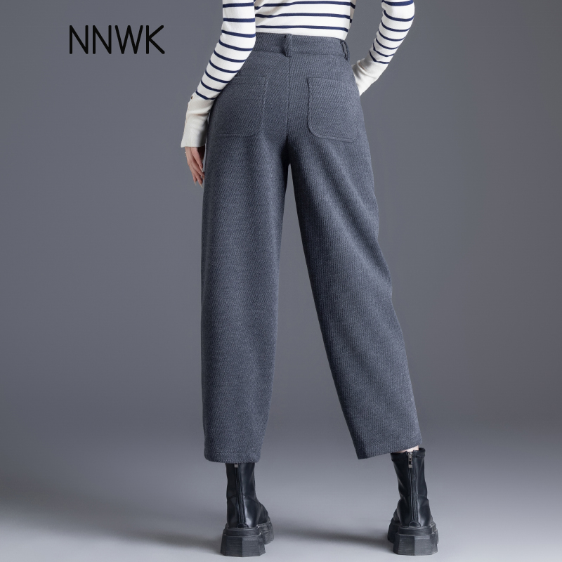 灰色裤子秋冬毛呢裤女九分哈伦裤