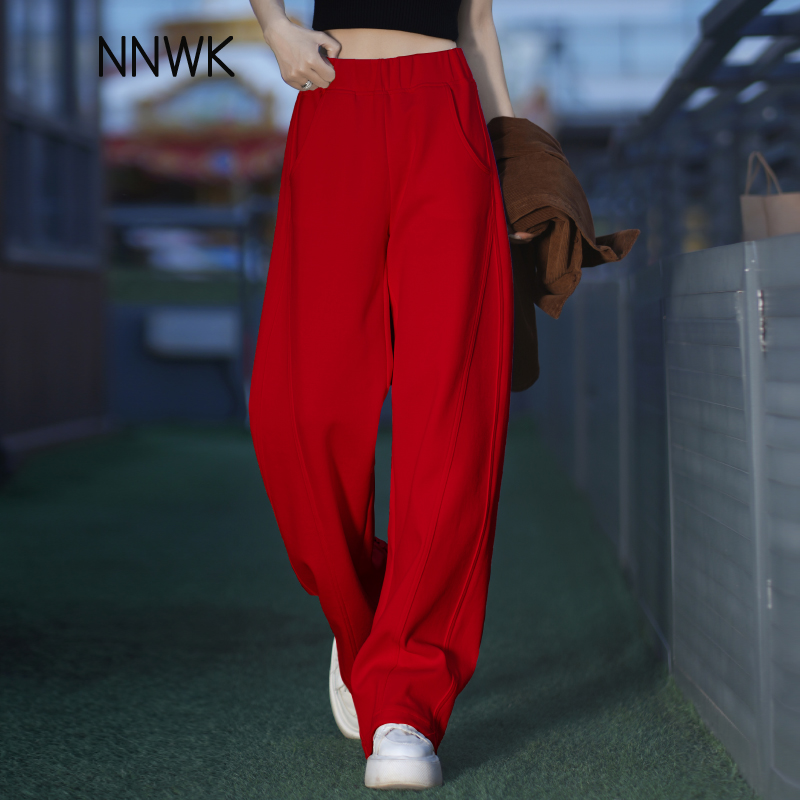 安可拉红窄版阔腿裤女卫裤运动裤