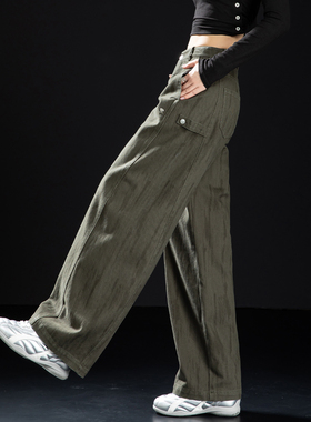 美式弯刀牛仔裤女2026新款春秋军绿色扎染工装裤女高腰直筒镰刀裤