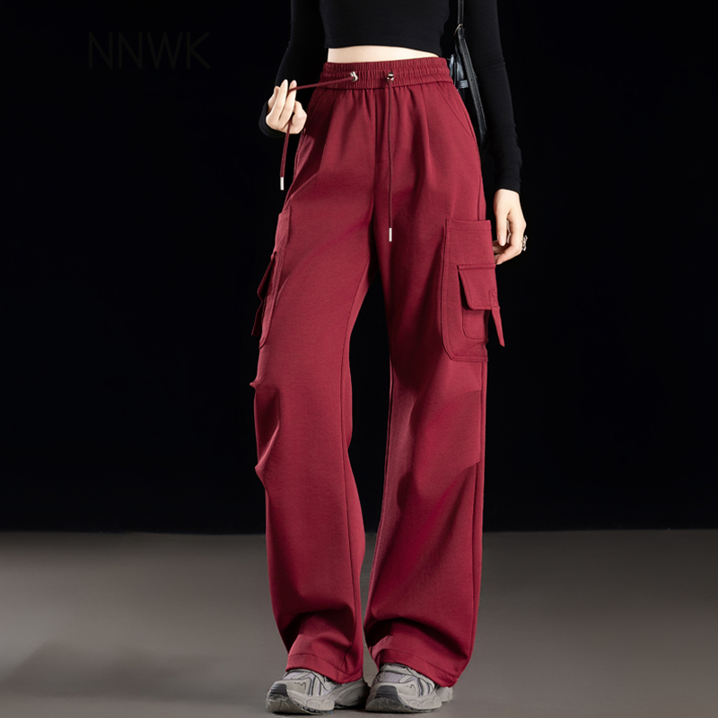 安可拉红裤子女爆款工装裤阔腿裤