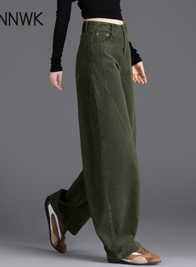 灯芯绒裤子女2025新款军绿色女裤秋冬加绒休闲裤高腰条绒裤灯笼裤