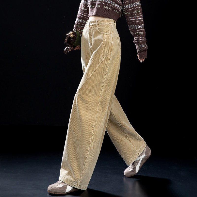 卡其色加绒裤子灯芯绒休闲裤女2025新款秋冬加厚条绒裤弯刀哈伦裤,女装/女士精品,休闲裤,淘宝优惠券,粉丝福利购,淘宝优惠卷