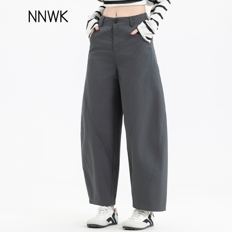 灰色裤子女九分镰刀裤高腰休闲裤