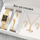 女朋友春节情人节礼物手表套装 五件套礼盒装 防水不掉色钢带石英表
