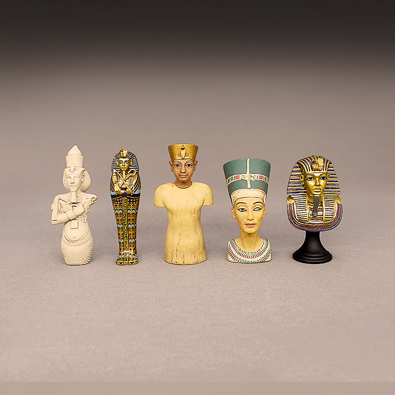 古文明艺术模型 古埃及法老图坦卡蒙纳芙蒂蒂王后木乃伊沙盘摆件