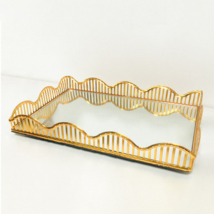 镜面玻璃茶盘轻奢水果托盘家用茶几客厅收纳金属托盘装 欧式 饰