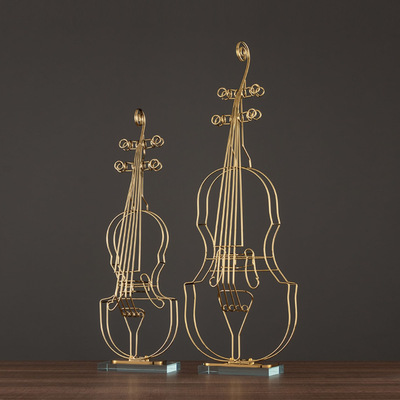 欧式简约小提琴摆件金属高档现代家居创意客厅玄关样板房装饰品