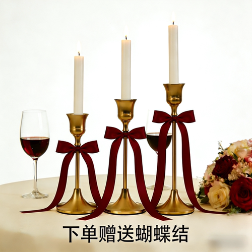 欧式金色烛台铁艺轻奢蜡烛台烛光晚餐道具浪漫餐厅软装饰品小摆件