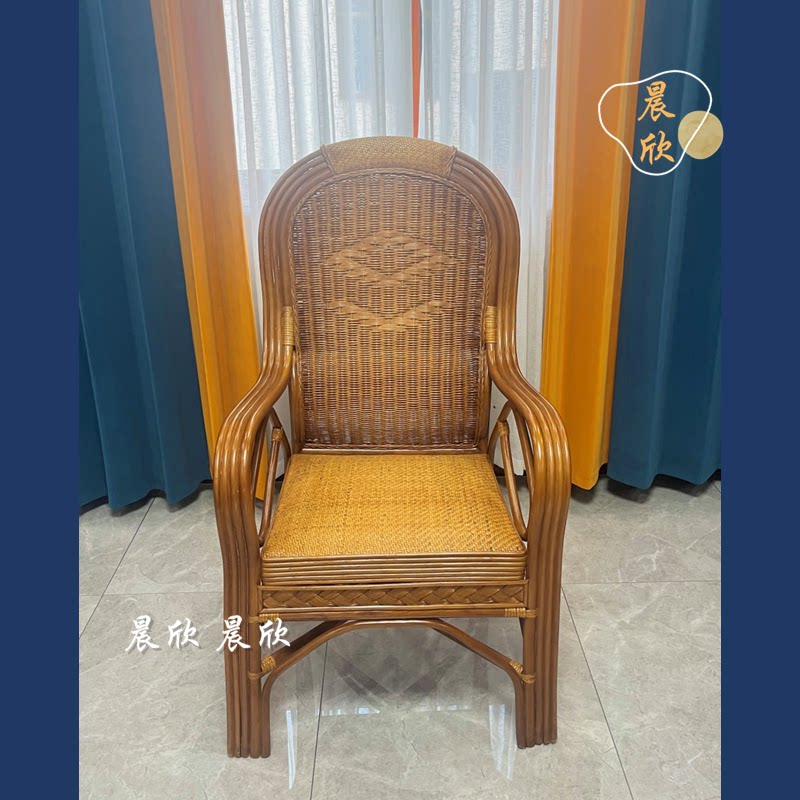 印尼天然真藤椅单人高靠背弹簧底座老人家用办公椅休闲阳台护腰椅