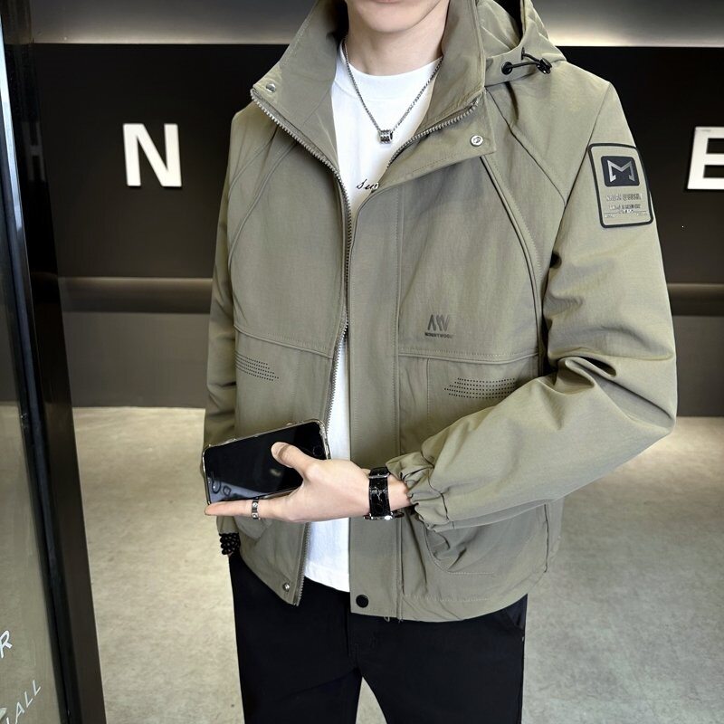 春秋款可脱卸连帽夹克男通勤百搭上衣服2026新款高端防风工装外套