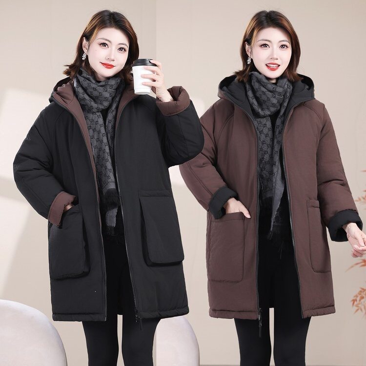 冬季棉衣女中长款韩版冬天棉服修身洋气显瘦保暖大码妈妈棉袄衣服
