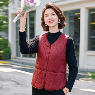 中年妈妈初冬薄棉马夹背心中老年女士秋冬款夹棉马甲上衣气质