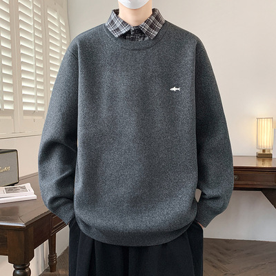 毛衣男款秋冬季2025新款假两件打底衫针织衫男青少年慵懒风