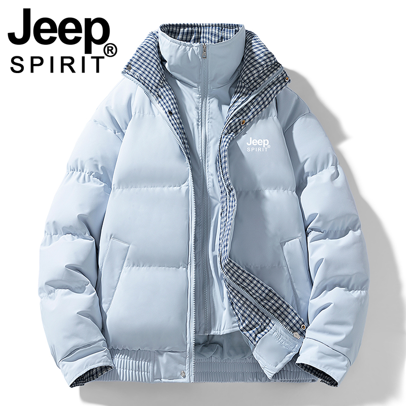 JEEP棉衣女2025新款冬季加厚宽松袄子假两件立领学生羽绒棉服外套